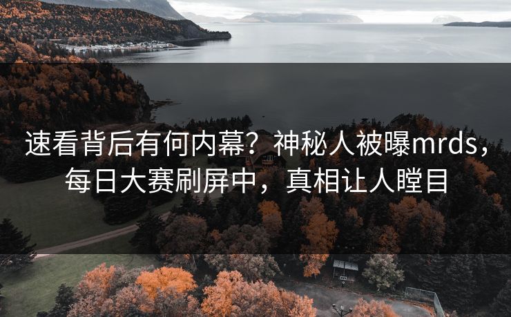 速看背后有何内幕？神秘人被曝mrds，每日大赛刷屏中，真相让人瞠目